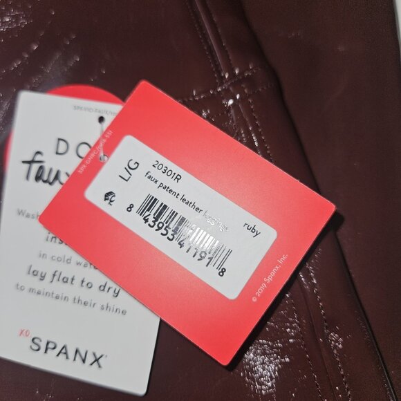 NWT SPANX Ruby Red Faux Patent Leather Leggings Size L Burgundy Maroon - Picture 9 of 11